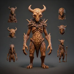 wooden lovecraftian creature design, character sheet, 3d render, Greg Rutkowski, Zabrocki, Karlkka, Jayison Devadas, Phuoc Quan, trending on Artstation, 8K, ultra wide angle, zenith view, pincushion lens effect
