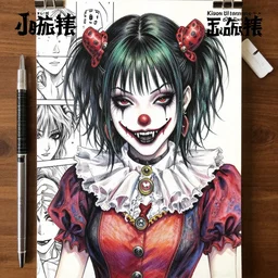 beautiful! coherent! detailed! expert! professional manga seinen portrait art of a goth clowngirl, painted by ilya kuvshinov!!! and designed by tsutomu nihei and zdzislaw beksinski