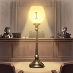 pixar lamp standing trial for murdering the letter i, detailed court sketch