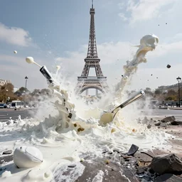 yogurt meteor crashes into paris, the entire city is covered in yogurt, high resolution crash site footage, trending on artstation