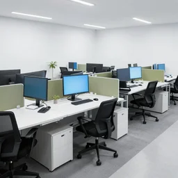 an open plan office with many computer workstations