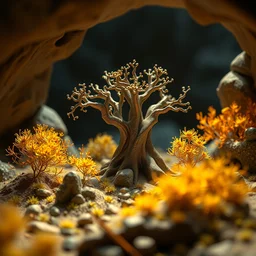 rhizomuse, diorama, stunning photo, artist impression, cgsociety, abstract sculpture, warm ambient lighting, glow, deep shadows, hyperdetailed, 8 k