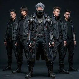 very cool man grey hair with piercing, face mask, streetwear, techwear, cyberpunk style outfit, full body, nose piercing, detailed portrait, intricate complexity, by greg rutkowski, cushart krentz, artgerm, ross tran, conrad roset, takato yomamoto, ilya kuvshinov. 4 k, beautiful, cinematic dramatic atmosphere