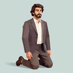 petros afshar, man on his knees full body portrait, 1 9 7 0 s low poly art character painterly design