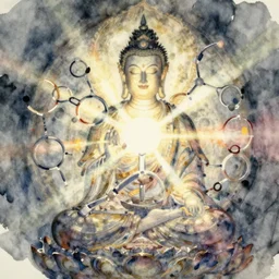 chemical reaction, intricate buddhist watercolor painting by john singer sargent