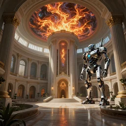 Futuristic hospital beautiful and magical. By Frank Lloyd Wright, concept art, inrincate, sharp focus, digital painting, unreal engine, cgsociety, neoclassical, mech, robot, fractal flame, cinematic, highly detailded