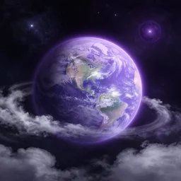 a detailed digital painting of a marble - like planet orbiting a large purple sun in space in a sea of stars, by alena aenami, petros afshar and greg rutkowski trending on artstation, deviantart, planet, clouds, earth, exoplanet, stars, nubulae