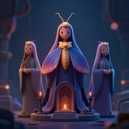 shrine for moth gods. award - winning 3 d cartoon by an indie studio, heavily stylized, rimlighting, depth of field, limited palette, impressionism, chiaroscuro, bokeh.
