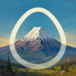 a landscape painting, giant arch linux logo size of a mountain
