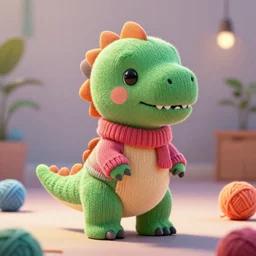 super cute dinosaur made out of sweaters and yarn octane rendering vivid cinematic lighting 4 k
