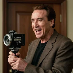 detailed ultrarealistic medium shot photography of nicholas cage the shining broken door sshouting smiling nicholson cinematic 8 mm