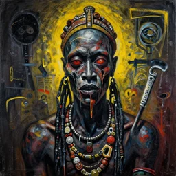 extremely highly detailed scary African voodoo paintings by Jean-Michel Basquiat