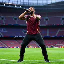 Drake performing at the Camp Nou