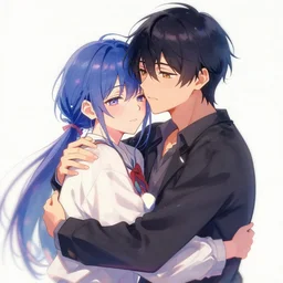 a couple of people that are hugging each other, an anime drawing by yuumei, trending on pixiv, romanticism, pixiv, official art, irridescent
