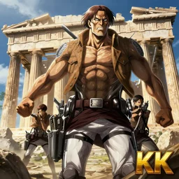 Large Titan from attack on Titan attacking the Parthenon, intricate, 8k highly professionally detailed, HDR, CGsociety
