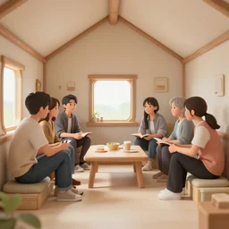 interior shot of a group of people is stuck in a hut while outside there’s a strong snowstorm, cinematic, movie still, film, movie, 35mm, award winning photography