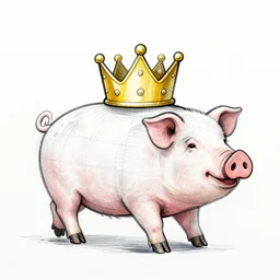 walking pig wearing crown technical drawing