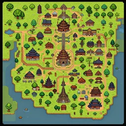 a detailed pixel art map of an ancient territory in a videogamd