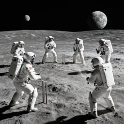 astronauts playing cricket on the moon. low gravity environment highly detailed photorealistic - n 9