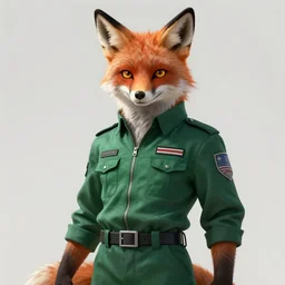 hyperdetailed anthropomorphic male fox wearing a dark green jumpsuit, unreal engine, digital painting, sharp focus illustration, artstation hq. intricate, elegant, low angle medium shot, art by artgerm and magali villeneuve
