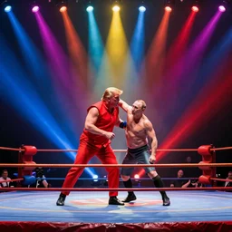 donald trump suplex vladimir putin, wrestling ring, vivid, colorful