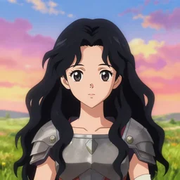 colorful sky cute heavily dragon armored queen wavy black hair, grass plains. symmetrical face. perfect drawn eyes. beautiful lineart. bokeh pixiv # 1 ranking depth focus, chromatic aberration, noise, soft lighting, srgb, 4 k, cinematic rembrant kuvshinov ross tran john sargent leyendecker wlop guweiz