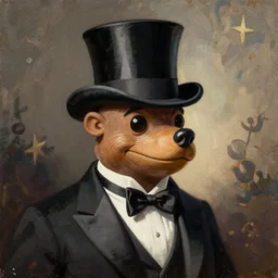 a painting of pepe le pew in a tuxedo and a top hat