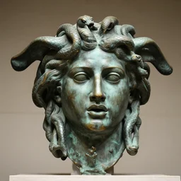 bronze statue medusa's head of snake hair