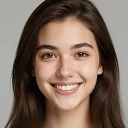 a beautiful girl from minnesota, brunette, joyfully smiling at the camera opening her brown eyes. thinner face, irish genes, dark chocolate hair colour, wearing university of minneapolis coat, perfect nose, morning hour, plane light, portrait, minneapolis as background. healthy, athletic, in her early 2 4
