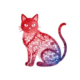 crimson and blue cat made of thorny vines, minimalist vector logo on white background