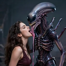 sona movsesian being licked menacingly by an xenomorph, highly detailed, photorealistic, slime, saliva, artstation, smooth