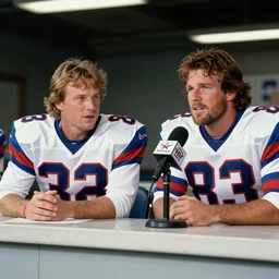 photo of john madden and john rambo in a press box announcing a football game, 1 9 8 7