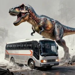 bus like a kitan strider from star wars attacked by cyber tyrannosaurus rex, high detailed pen drowning