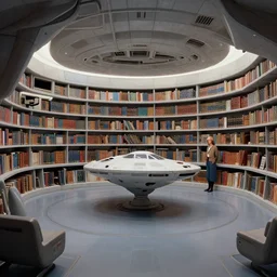 liminal spaceship library. interior design. ralph mcquarrie scene. art by, keith parkinson, walter simonson, syd mead, keith parkinson. star wars flight simulator