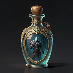 a potion bottle, rpg, digital art, dark background, skyrim, final-fantasy