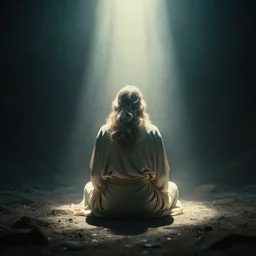 god sitting in the void, god rays above illuminate him, from back, award winning, 4 0 0 mm