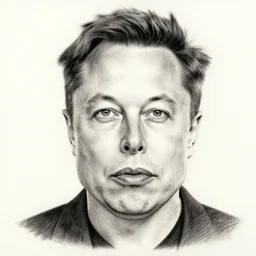 terrible pencil drawing of elon musk, unrealistic face