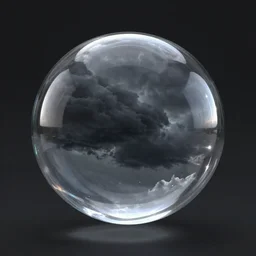 ultra realist octane render of a floating transparent glass sphere filled with a dark storm clouds scene, reflection and refraction, symmetry accurate features, very intricate details, artstation