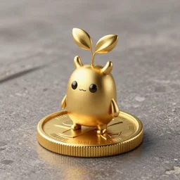 small golden monster sprouting from a gold coin, on a stone floor, dungeons and dragons art, high quality digital art, high detail, tongues and teeth