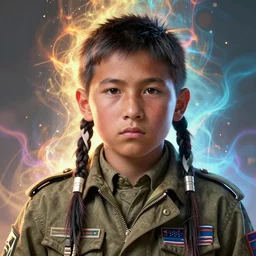 masterpiece portrait of 4 0 year old world war ii native american man with short hair, kind eyes, wearing a alternate reality military air force jacket, hyper realistic face, volumetric lighting, fantasy art, epic, in the style of greg rutkowski, donato giancola, tom bagshaw, intricate, hyper detailed, smooth, vibrant aura