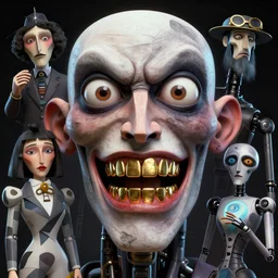a highly detailed psychopath 😵😑 with crazy eyes and big mouth with a gold grill, picasso, ayami kojima, rene magritte, e. a. seguy, artgerm, concept art, sharp angles, robot, 3 d, octane render, 8 k, unreal engine