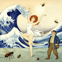 illustration, girl, dancing, insects, by william blake, by hokusai, by todd schorr, by mark ryden, by john tenniel