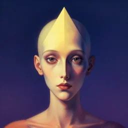 symmetrical post - minimalism portrait of a magical triangle very stretched long expanded infinity - symbol - head, extremely long forehead, vibrant color scheme, highly detailed, in the style of romanticism, cinematic, artstation, moebius, junji ito, greg rutkowski