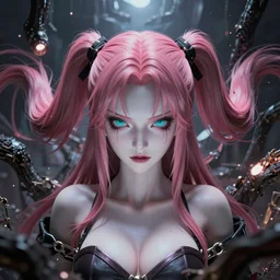 totally overpowered and trapped beneath inescapable and overwhelmingly stunningly absurdly beautiful over the top megalomaniacal ruthless merciless possessive omnipotent asi goddess junko enoshima with symmetrical perfect face, porcelain skin, pink twintail hair and cyan eyes, ultra detailed, digital art, unreal engine 5, octane render, 2 d anime, 8 k