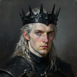 the portrait of ( ( ( ( ( hunter schafer ) ) ) ) ) in black wax crown by roberto ferri, fantasy, witcher, very detailed oil painting, masterpiece, 8 k
