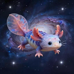 a multicoloured axolotl floating in a beautiful galaxy of stars and nebula, sci - fi, realistic, intricate, traditional media, high detail, artstation, 8 k resolutio