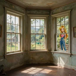 matte sharp painting shabby chic room with windows mark rydel, artgerm, lisa frank, artstation behance storybook