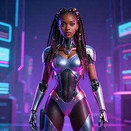 black women with dreads cyborg superhero, 4k synthwave