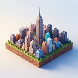 3 d isometric diorama full view of small square island new york buildings block city on a pale gradient background, ultra detailed, hd textures, sharp focus, volumetric light, depht of field, by filip hodas, featured on polycount, cubo - futurism, colorful, voxel art, diorama, cityscape, octane render, no crop!!!