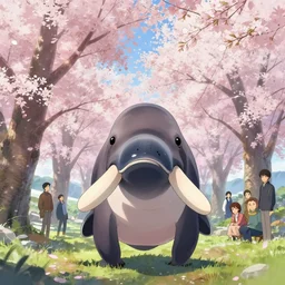 portrait of narwhal looking intensely into the camera, sakura trees, sakura season dynamic lighting, landscape, artwork by jeremy lipkin and giuseppe dangelico pino and michael garmash and rob rey and greg manchess and huang guangjian and makoto shinkai, pixiv, 1 0 0 mm